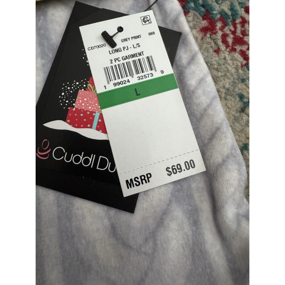 NEW Cuddl Duds Grey Print Fleece Pajama Set Size Large - Picture 3 of 8